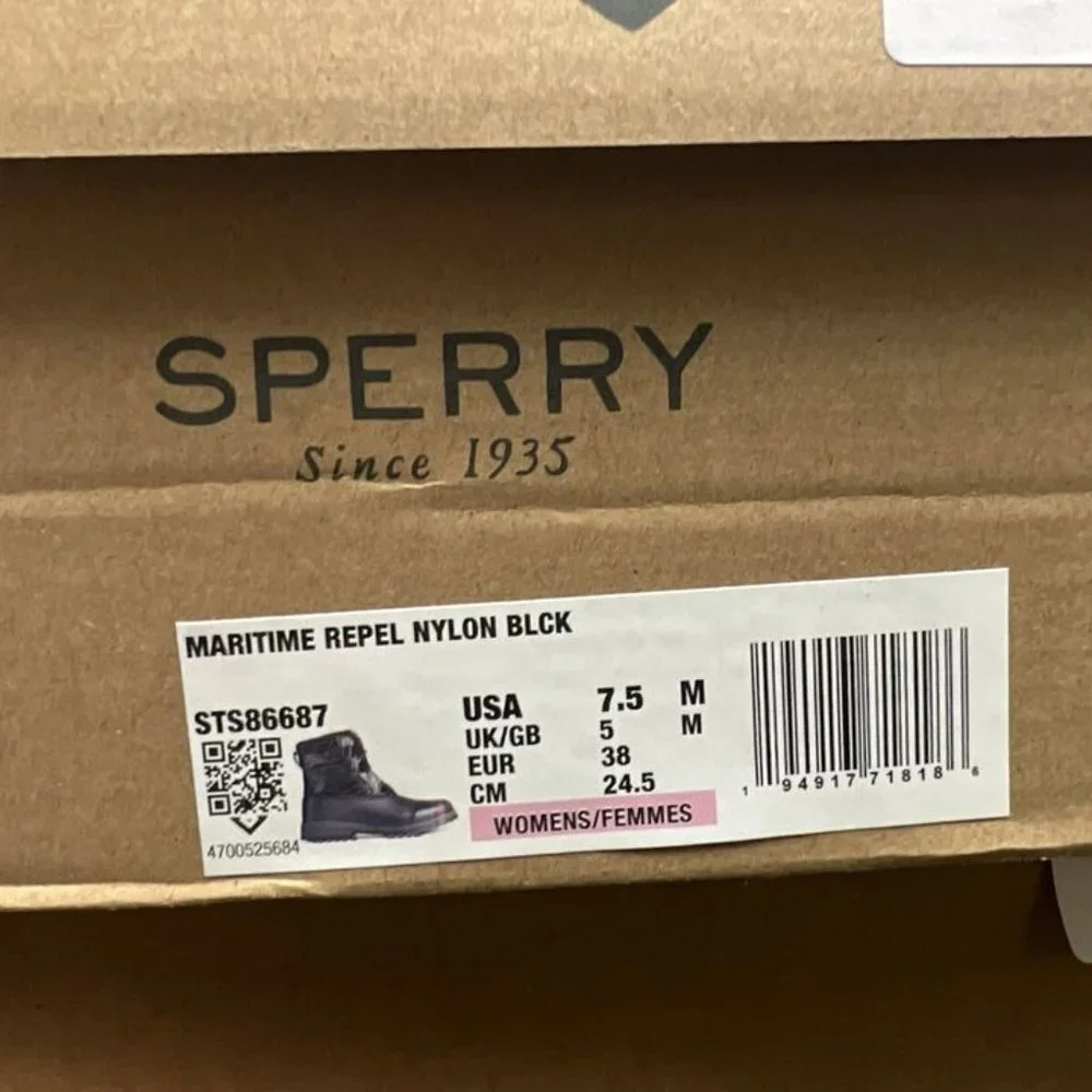 Sperry Womens Maritime Repel Nylon Boot Black Size 7.5 M